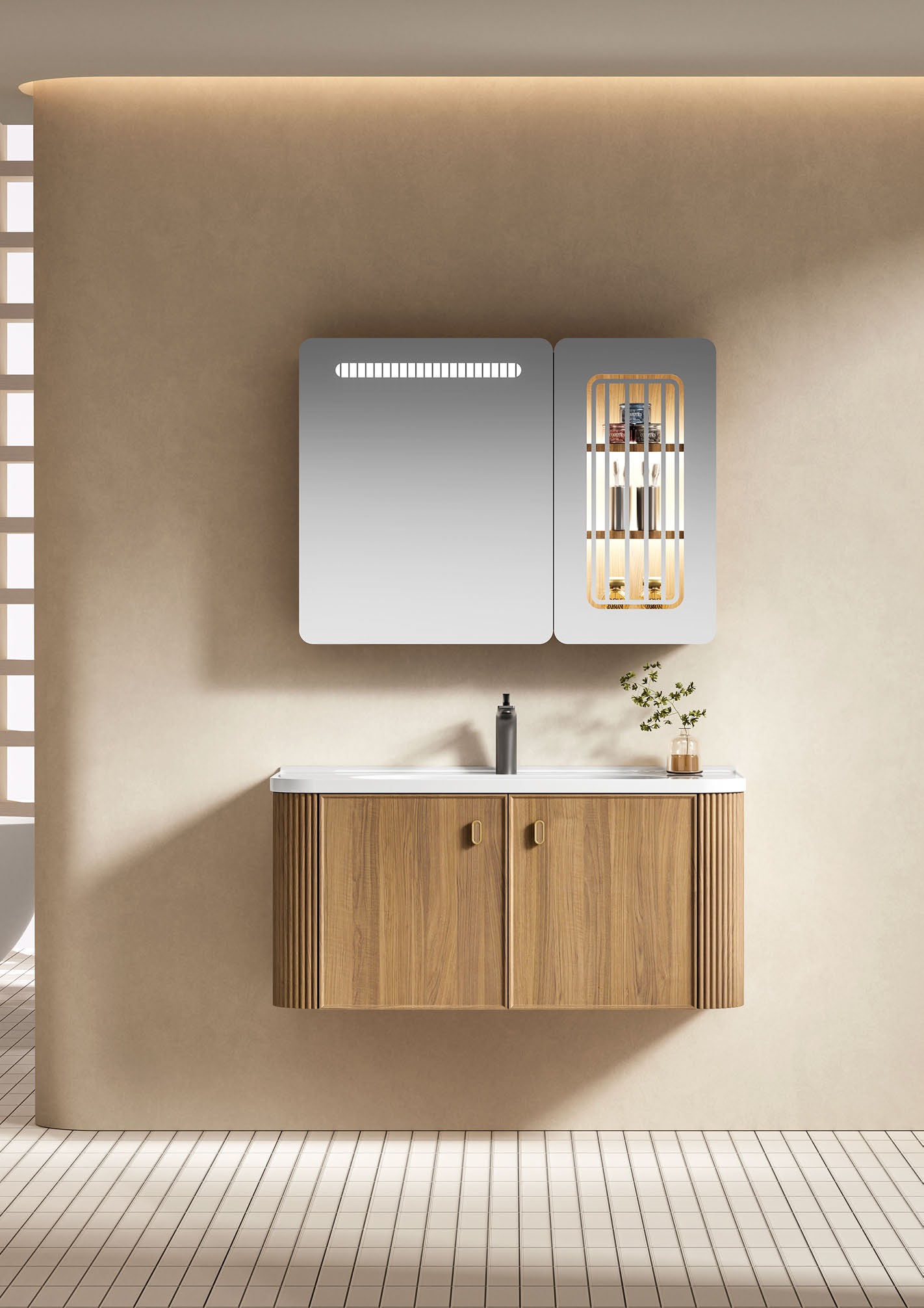 Oak-Finish Steel Vanity