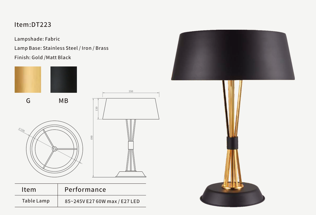 Tapered Gold Table Lamp