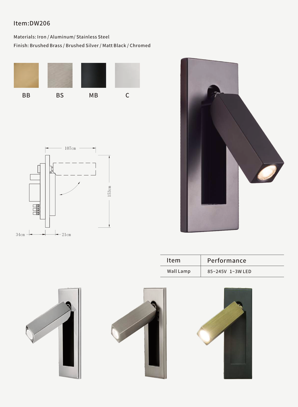 Rectangular Reading Wall Lamp